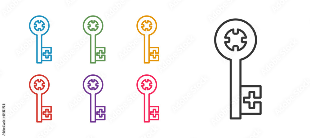 Set line Old key icon isolated on white background. Set icons colorful. Vector Set line Old key icon isolated on white background. Set icons colorful. Vector