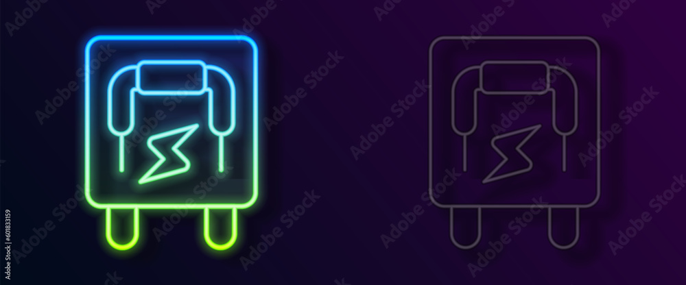 Glowing neon line Electrical panel icon isolated on black background. Switch lever. Vector Glowing neon line Electrical panel icon isolated on black background. Switch lever. Vector