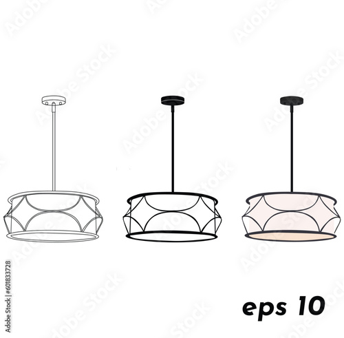 Modern drum lighting chandelier,  dining room chandeliers, modern drum light vector illustration
