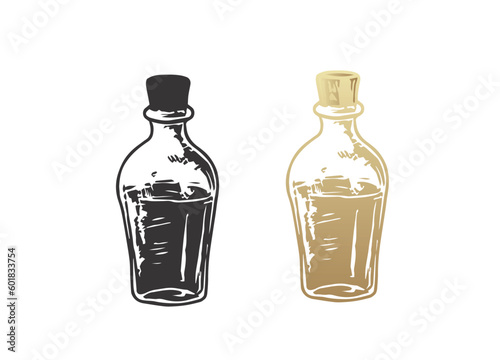 Dropper Bottle Drawing. Small Glass Bottle. Vector line Drawing.