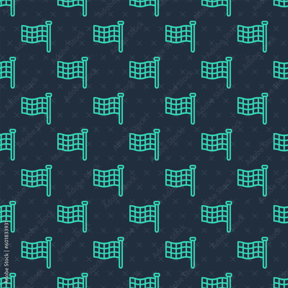 Green line Checkered flag icon isolated seamless pattern on blue background. Racing flag. Vector Green line Checkered flag icon isolated seamless pattern on blue background. Racing flag. Vector