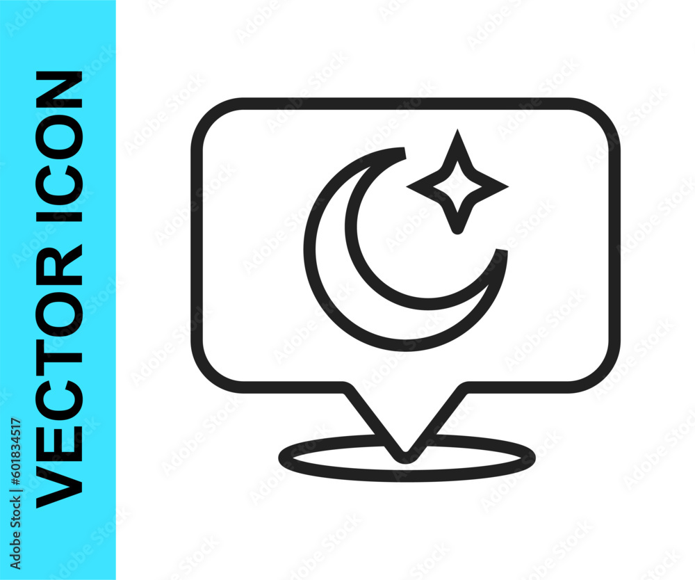 Black line Moon and stars icon isolated on white background. Cloudy night sign. Sleep dreams symbol. Full moon. Night or bed time sign. Vector Black line Moon and stars icon isolated on white background. Cloudy night sign. Sleep dreams symbol. Full moon. Night or bed time sign. Vector