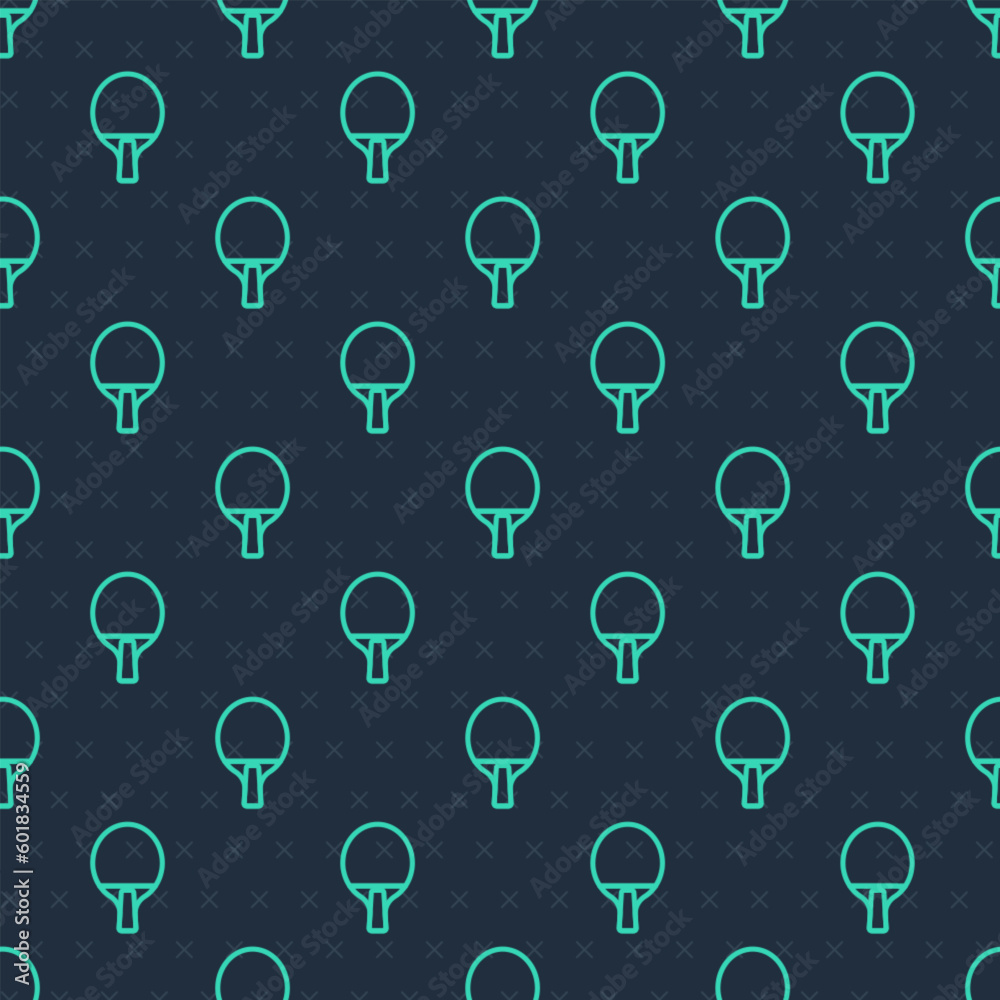 Green line Racket for playing table tennis icon isolated seamless pattern on blue background. Vector Green line Racket for playing table tennis icon isolated seamless pattern on blue background. Vector