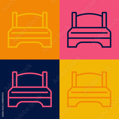Pop art line Big bed for two or one person icon isolated on color background. Vector