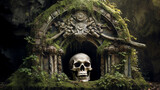 Skull in forest shrine - Generative AI