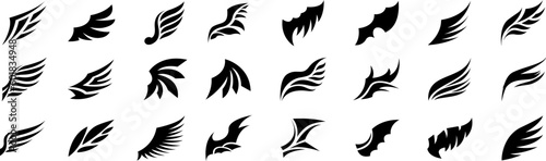 Fototapeta Naklejka Na Ścianę i Meble -  Set of black wings icons. Wings badges. Collection wings badges.Modern minimalistic design. Vector illustration