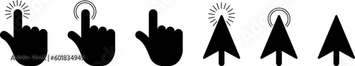 Computer mouse click cursor gray arrow icons set and loading icons. Cursor icon. Hand Cursor. Click icon. Mouse pointer set. Arrow cursor. Vector illustration