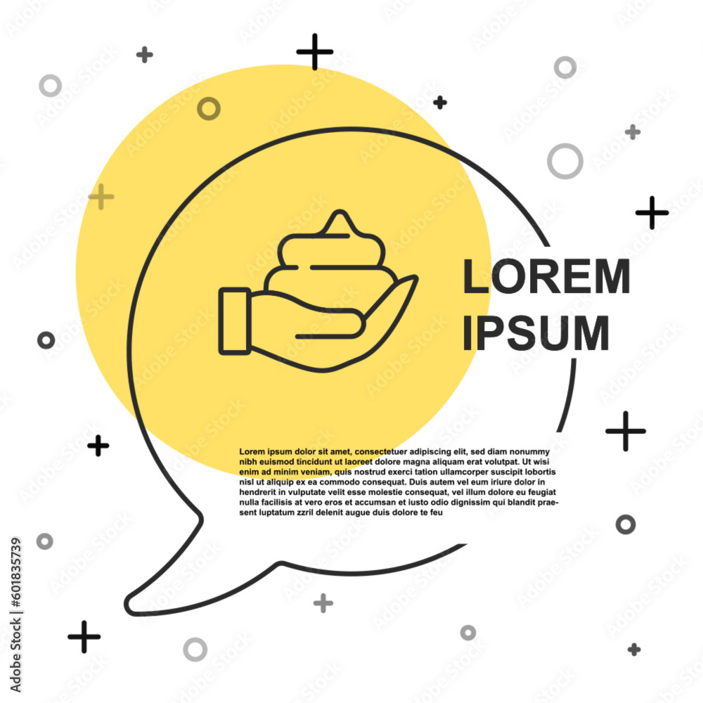 Black line Shaving gel foam on hand icon isolated on white background. Shaving cream. Random dynamic shapes. Vector