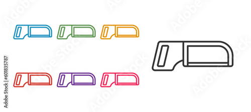 Set line Hacksaw icon isolated on white background. Metal saw for wood and metal. Set icons colorful. Vector