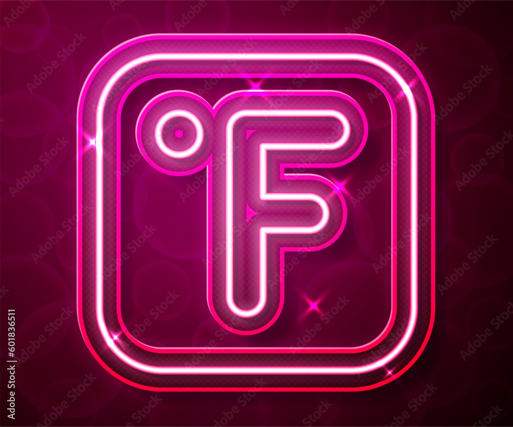 Glowing neon line Fahrenheit icon isolated on red background. Vector Glowing neon line Fahrenheit icon isolated on red background. Vector