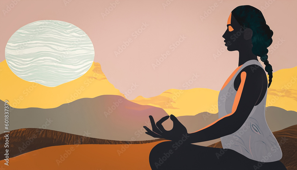 Young woman practicing yoga in mountains at sunset. Harmony, meditation, healthy lifestyle