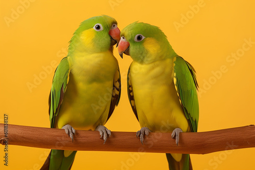 Two Fischer's lovebirds on a branch photo