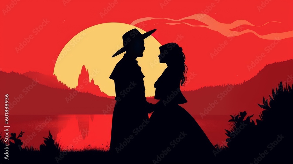 Minimal illustration of a couple in love, book novel cover style Minimal illustration of a couple in love, book novel cover style