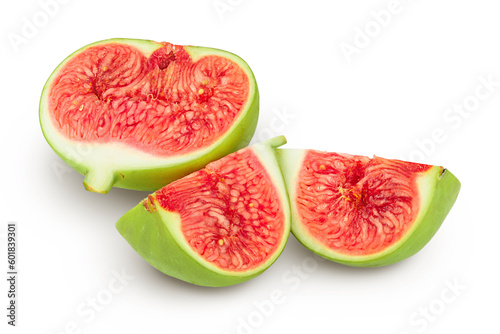 Ripe green fig fruit isolated on white background with full depth of field