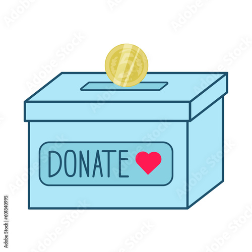 Donation and Charity. Donate money concept. Golden coin fund in money box. Vector illustration isolated on white background