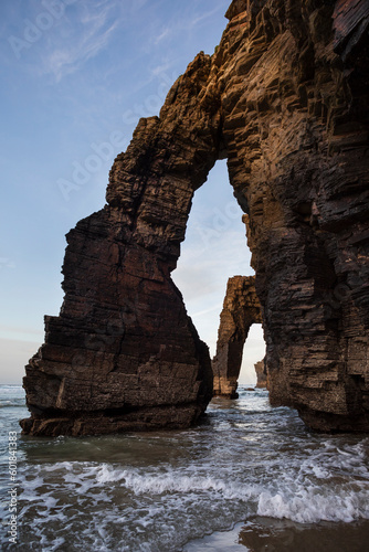 Beach of the Cathedrals in Ribadeo, Lugo, Galicia. Also called Augas Santas beach. Cliffs and stone arches. nature monument.