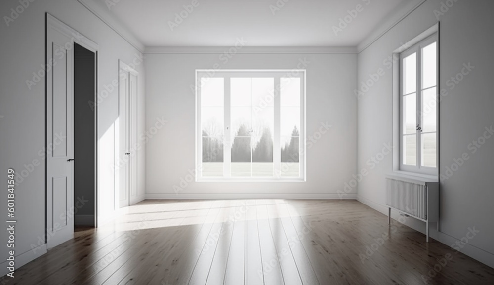 Empty room in a bright clean interior,empty room design.Generative AI.