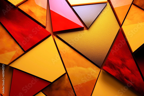 Abstract geometric background blending yellow, orange, and red hues, wallpaper.