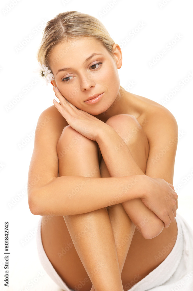 Portrait of beautiful woman before spa treatment Portrait of beautiful woman before spa treatment