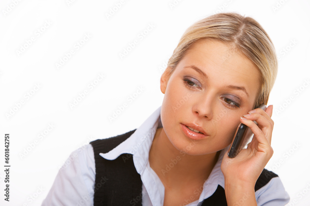 Young business woman is talking by cell phone Young business woman is talking by cell phone