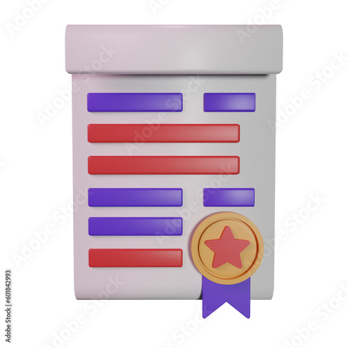 Paper with a star and a medal badge 3d icon