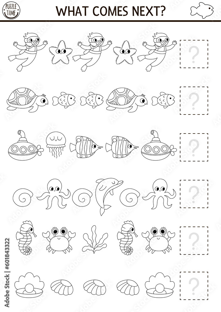 What comes next. Under the sea black and white matching activity for preschool kids with traditional ocean life coloring page. Water line adventures logical worksheet. Continue the row game. What comes next. Under the sea black and white matching activity for preschool kids with traditional ocean life coloring page. Water line adventures logical worksheet. Continue the row game.