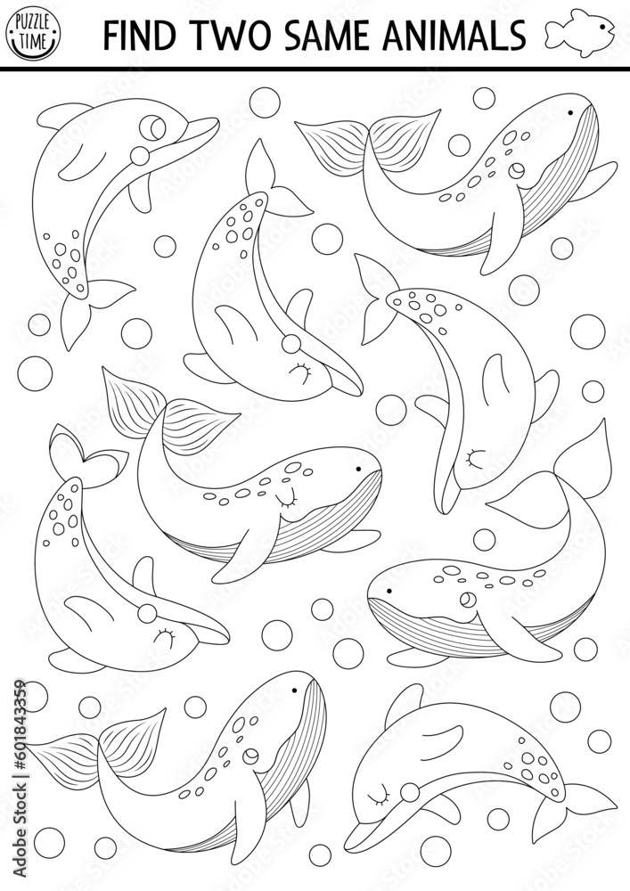 Find two same water animals. Under the sea black and white matching
