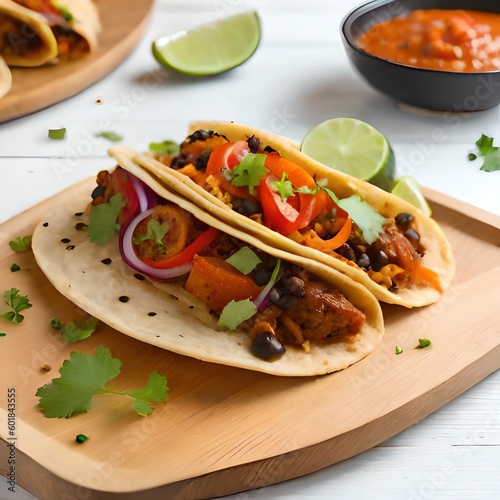 A vegetarian taco packed with flavor, featuring a warm flour tortilla filled with sautéed peppers and onions