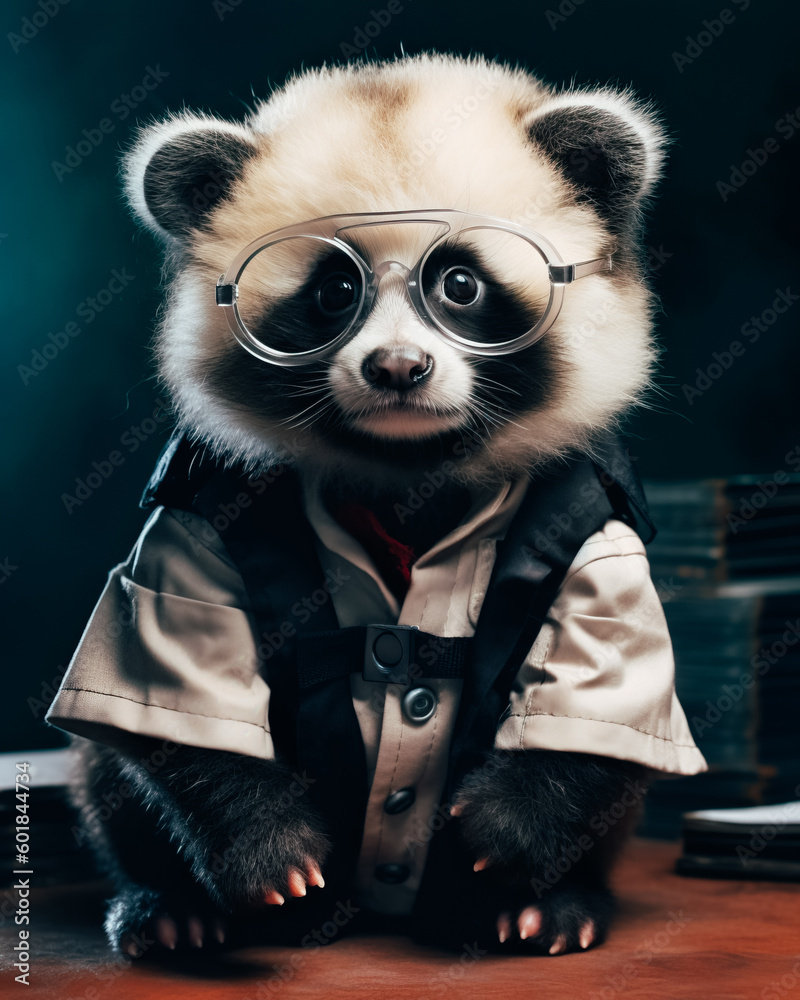 A smart panda with glasses. Art illustration