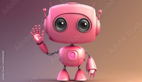 Friendly positive cute cartoon pink robot with smiling.Generative AI.
