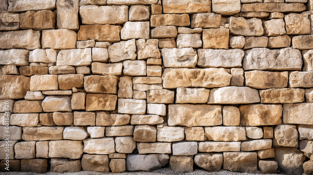Texture of a stone wall in light brown tones, rocky backdrop wallpaper.
