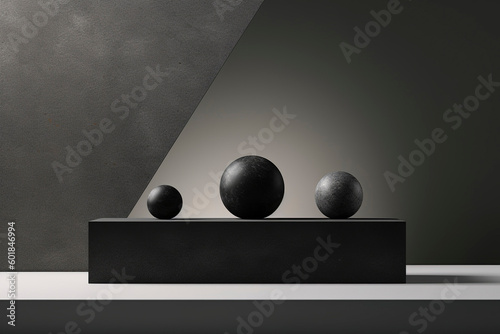 Dark gray, black, and white stone product display podium minimalist background wallpaper.