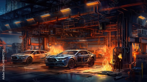 Latest cars are parked in the burning garage 