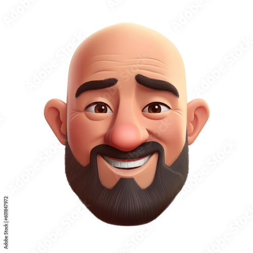 Emoji bald man with beard on transparent background. PNG, ai