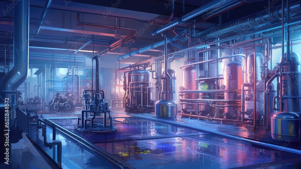 Creative concept and artist impression ideas and illustration of crude oil refinery, production plant, oil processing, petroleum industry Creative concept and artist impression ideas and illustration of crude oil refinery, production plant, oil processing, petroleum industry