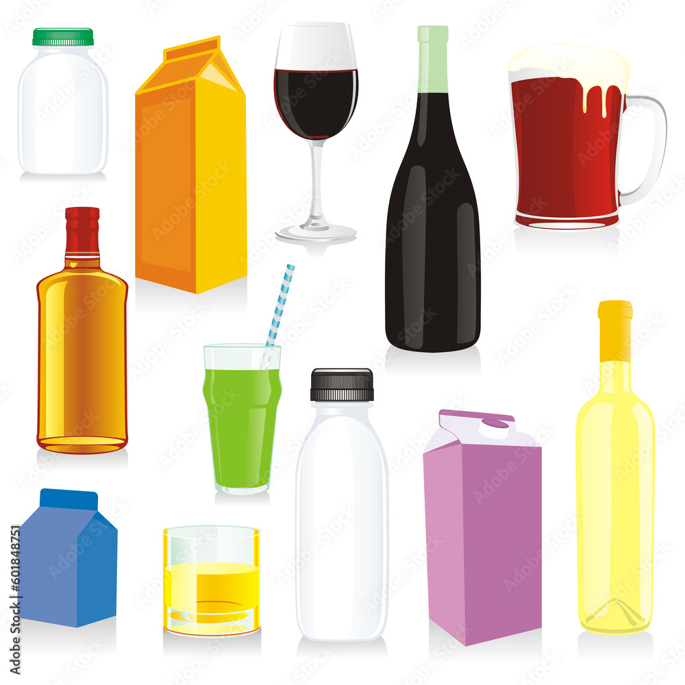 vector illustration of different isolated drink containers vector illustration of different isolated drink containers