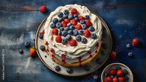 Patriotic American Themed Cake/Dessert - American Flag Colors with Red, White, and Blue - Veterans Day, Memorial Day, Fourth of July Food Concept - Generative AI