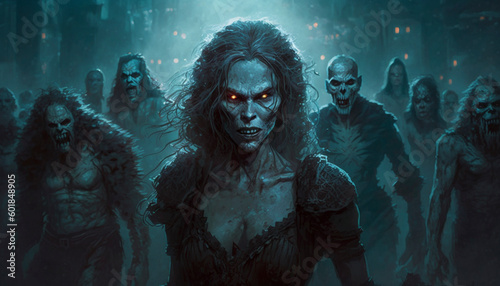A Menacing Apparition of Ghouls Werewolves Vampires.Generative AI.