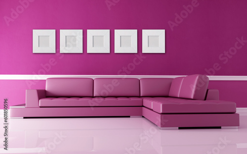 elegant pink living room with white empty frame - rendering