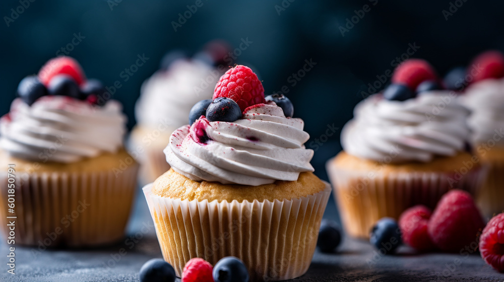 Patriotic American Themed Holiday Cupcakes/Dessert - Flag Red, White, and Blue Colors - Veterans Day, Memorial Day, and Fourth of July Food Concept - Generative AI