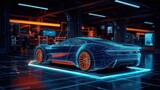 Modern car garage , Concept car models and illustrations, Electric vehicle car production, automobile industry operations, future car development process, Supercar manufacturing facility,