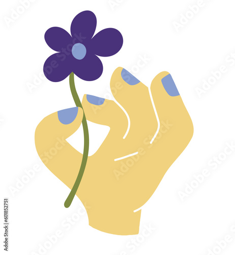 Quirky abstract yellow hand holding a flower editable vector
