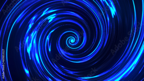 Energy Vortex. Liquid hypnotic looped aqua swirl turning. Luminous whirlpool. Abstract digital swirl. Rotating swirling shapes particles. 3D.