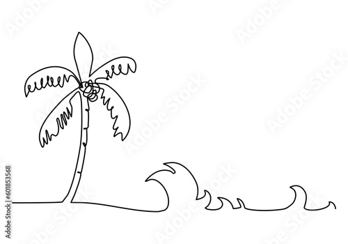 coconut tree on the beach continuous line vector illustration