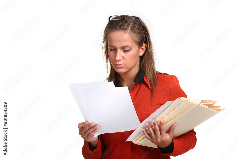 young smiling business woman holding files young smiling business woman holding files