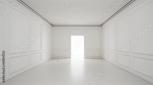 Empty white modern room that is perfect place for a gallery, where visitors would be welcome. Generative AI Technology 