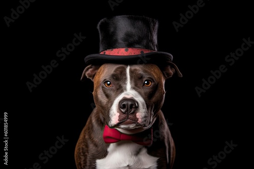 dapper dog wearing a top hat and bow tie Generative AI © AkuAku