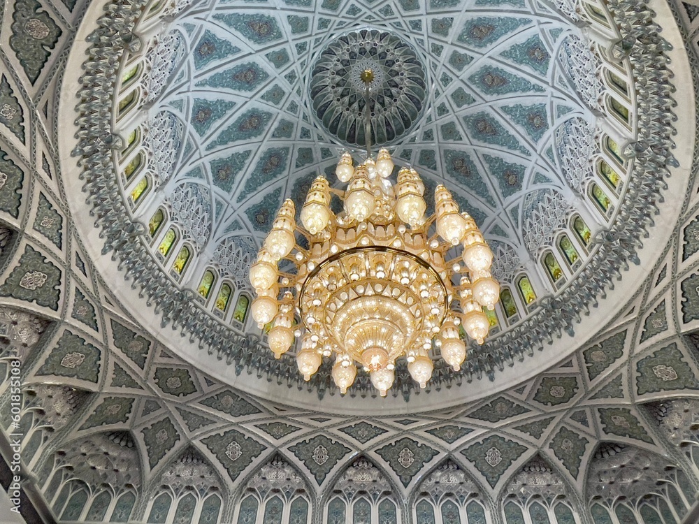 Chandelier at the Sultan Qaboos grand mosque, Muscat, Oman 
