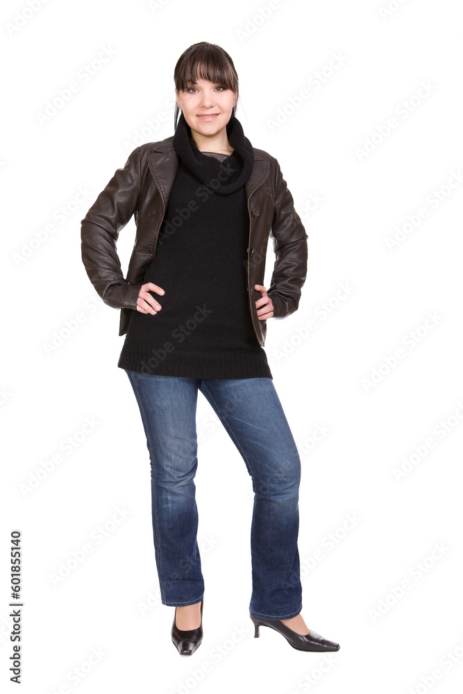 casual brunette woman over white background casual brunette woman over white background