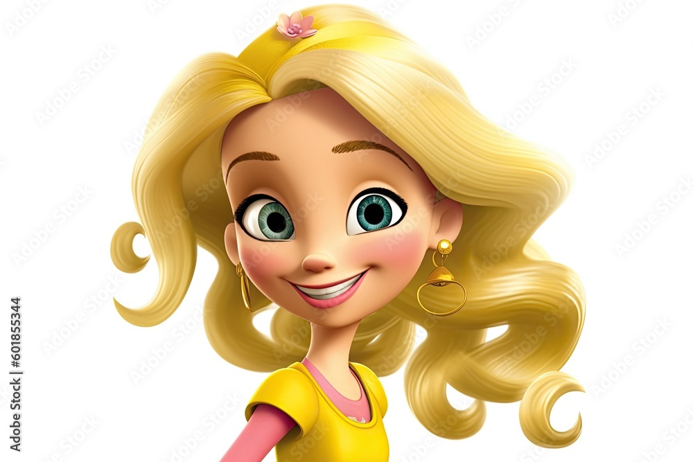 young girl with blonde hair and big blue eyes in a cartoon style ...